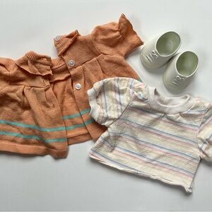 80s Cabbage Patch Kids Coleco duck sweater, Hasbro striped shirt & shoes